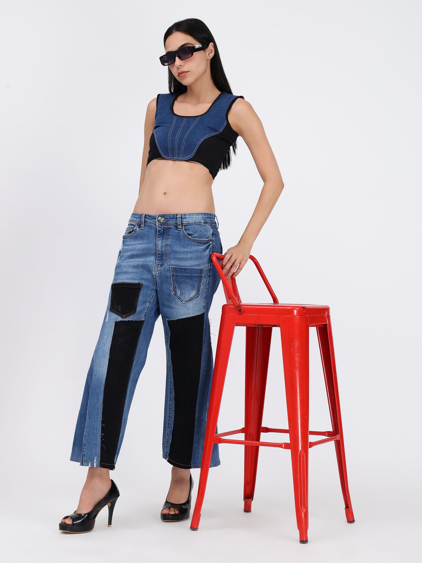 BLUE-BLACK BUSTIER TOP