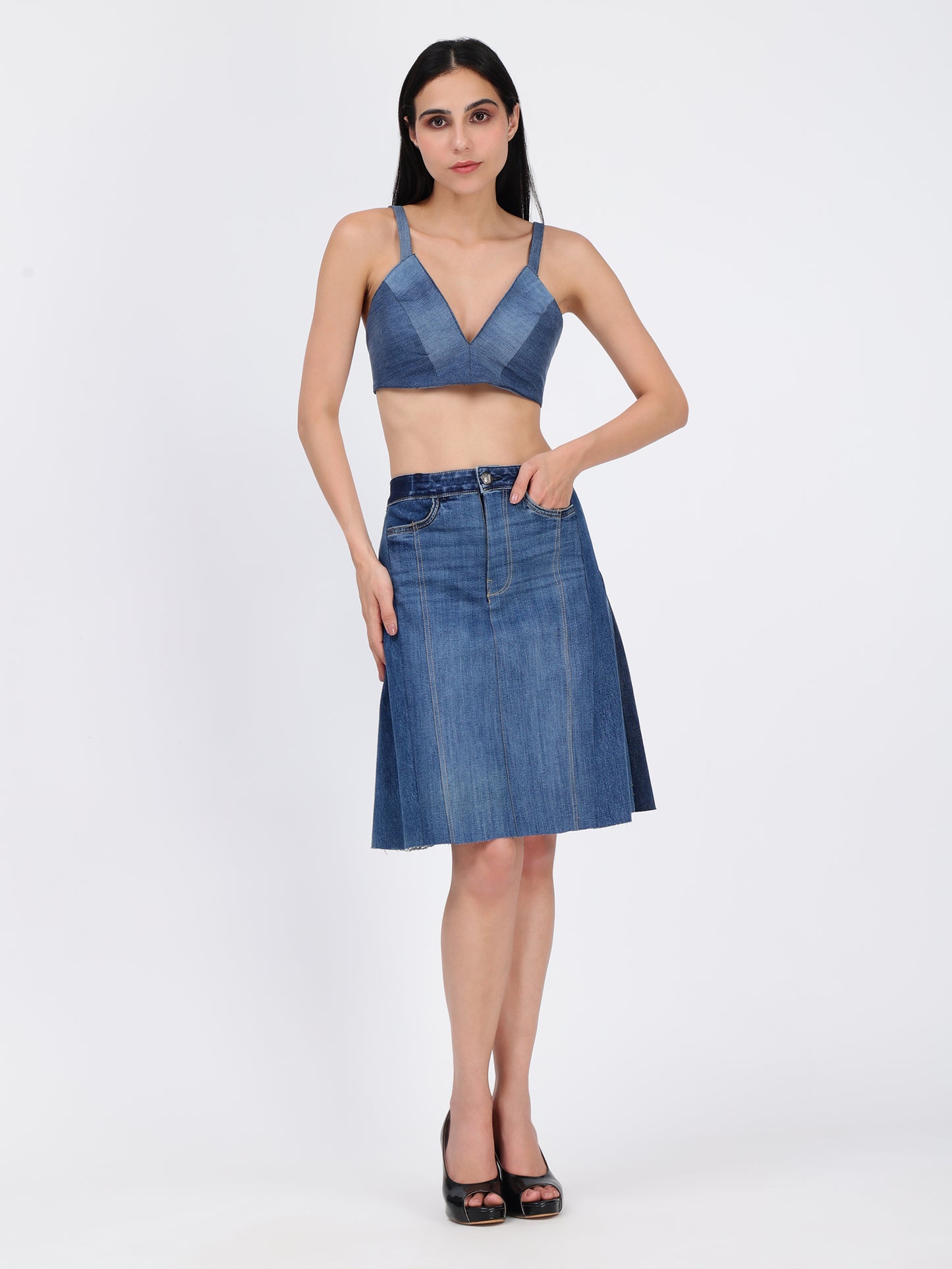 DENIM BLUE PLEATED SKIRT
