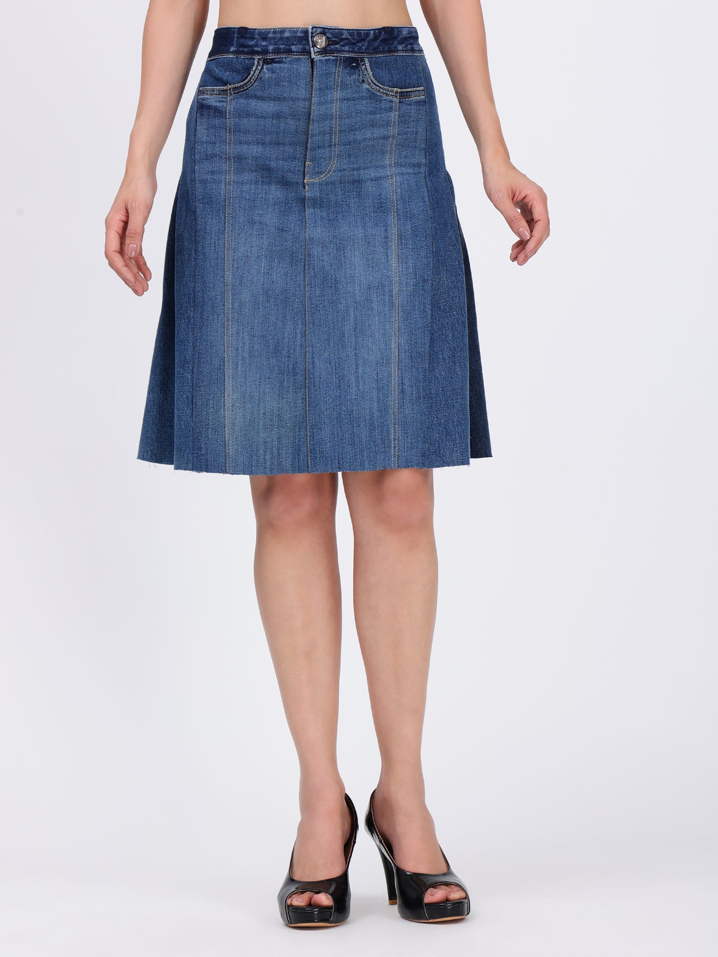 DENIM BLUE PLEATED SKIRT