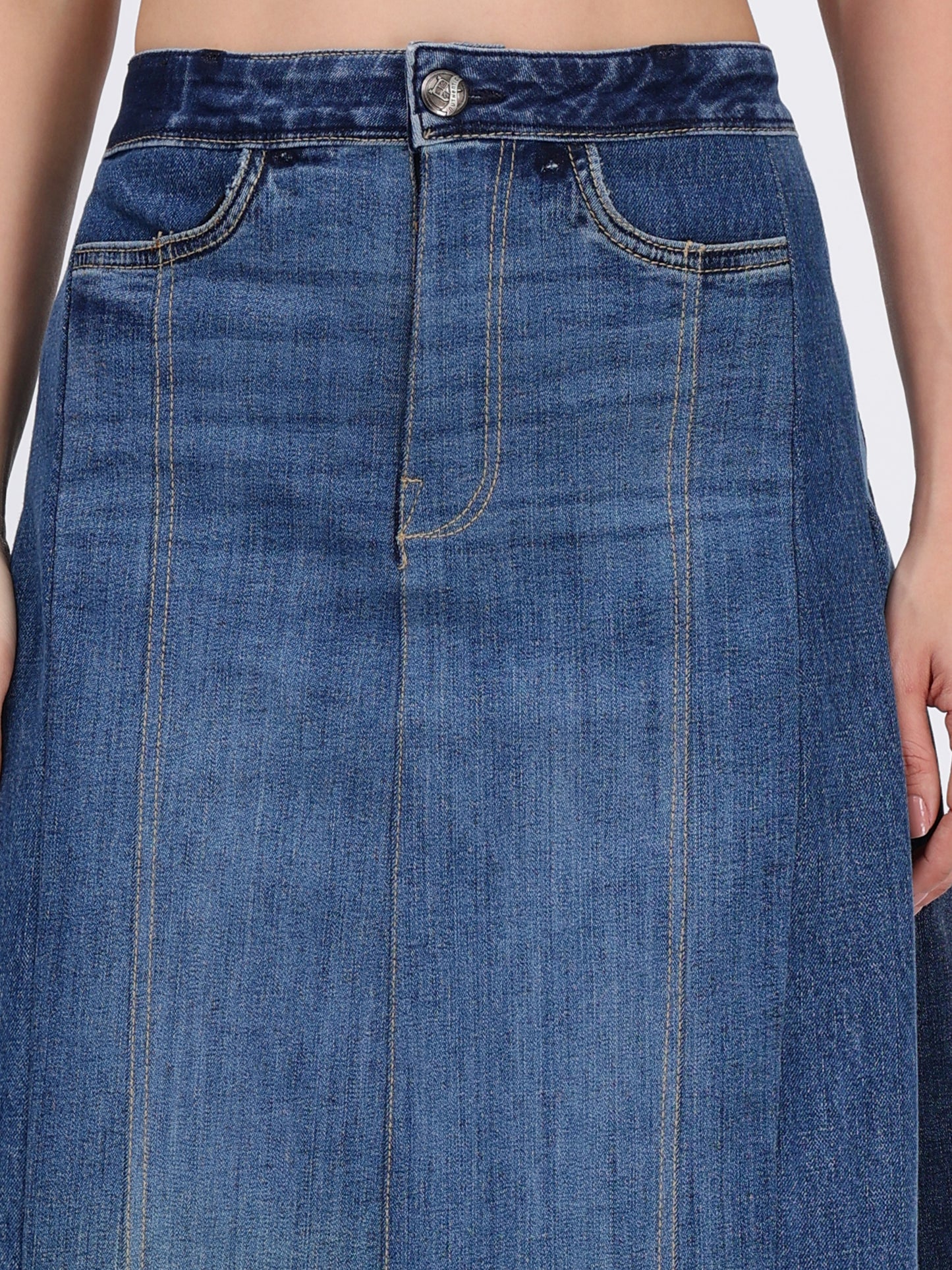 DENIM BLUE PLEATED SKIRT