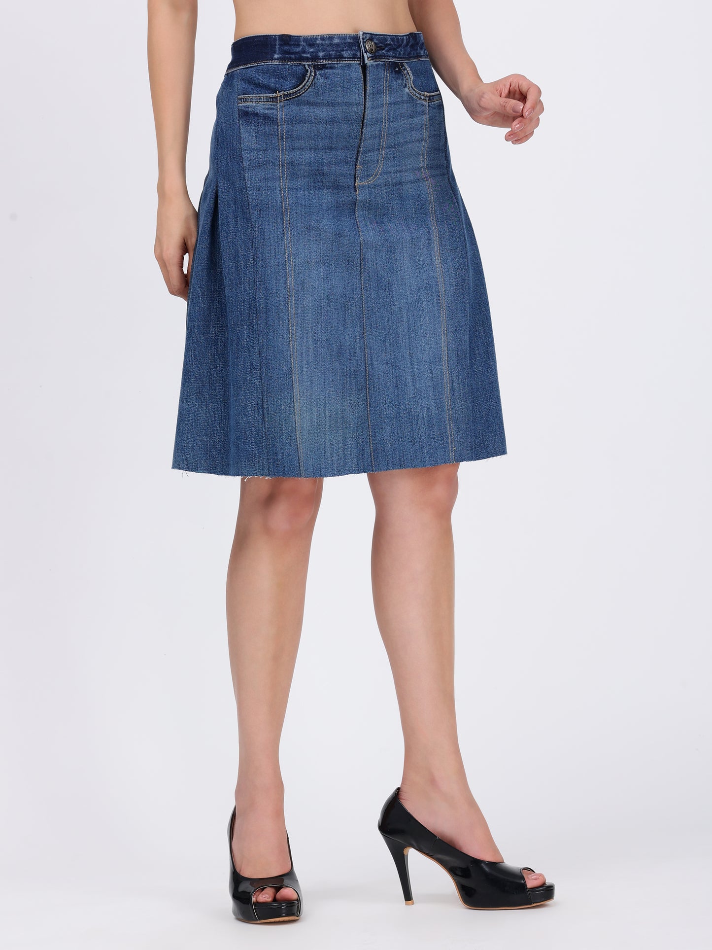 DENIM BLUE PLEATED SKIRT