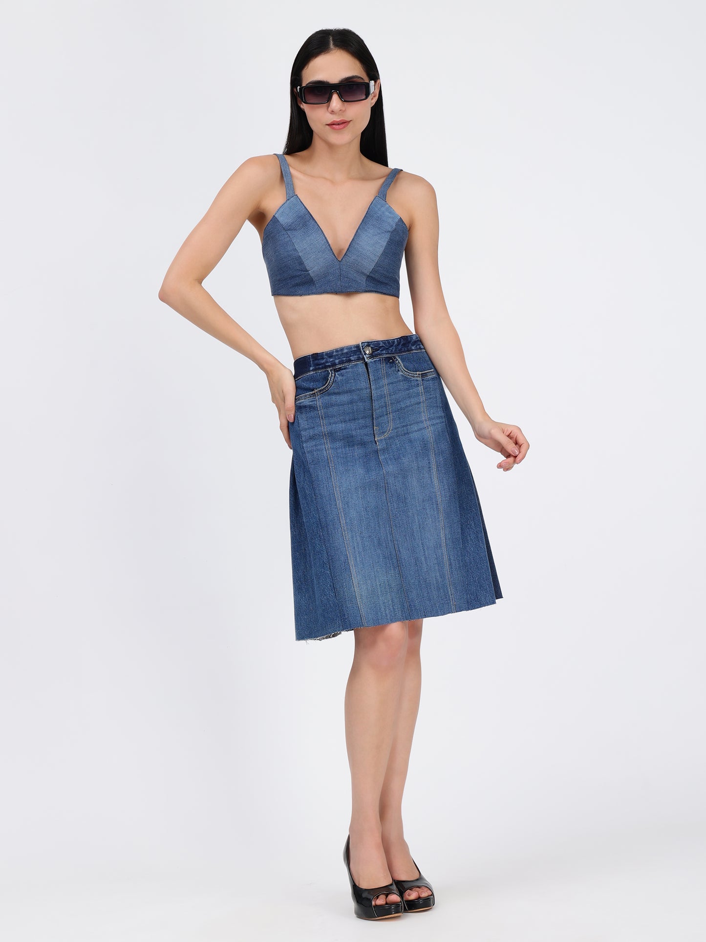 DENIM BLUE PLEATED SKIRT