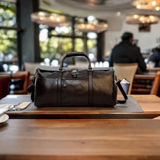Flaplock Genuine Leather Duffle Bag Ebony Black