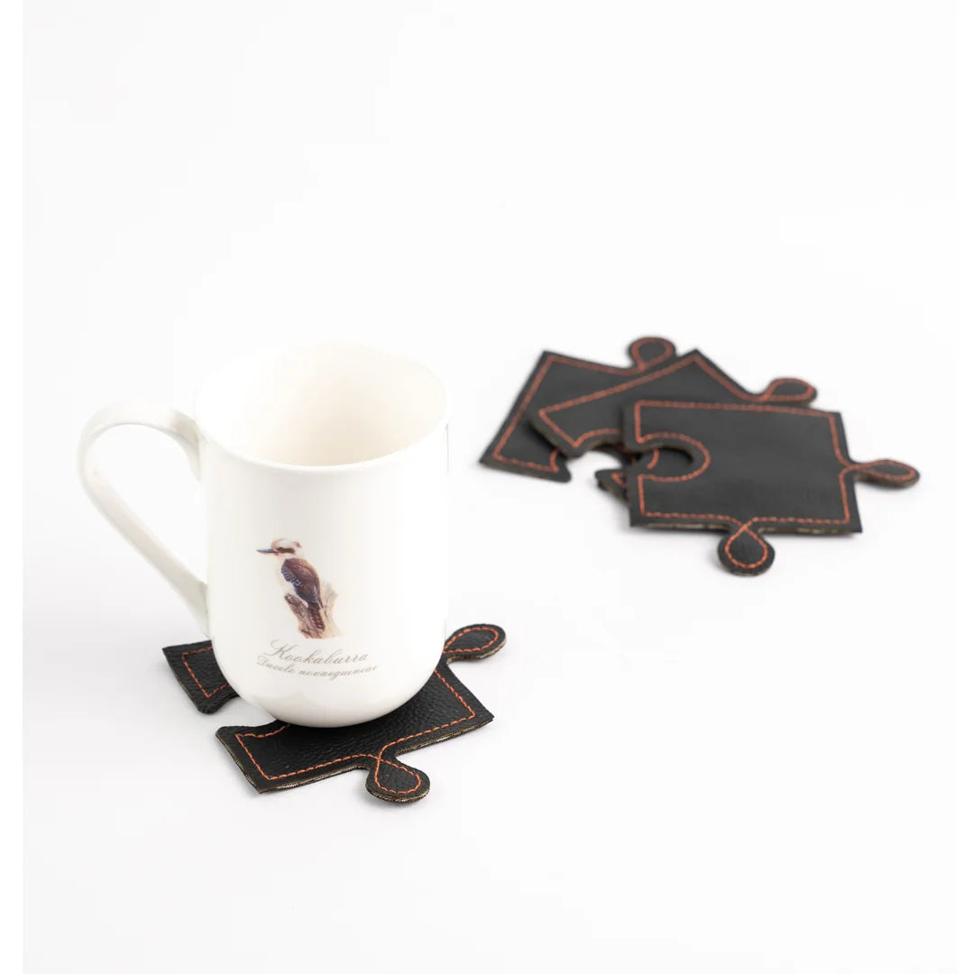 Handcrafted upcycled Coasters (Set Of 4) - Puzzle Black