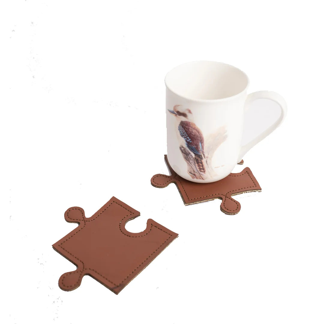 Handcrafted upcycled Coasters (Set Of 4) - Puzzle Brown
