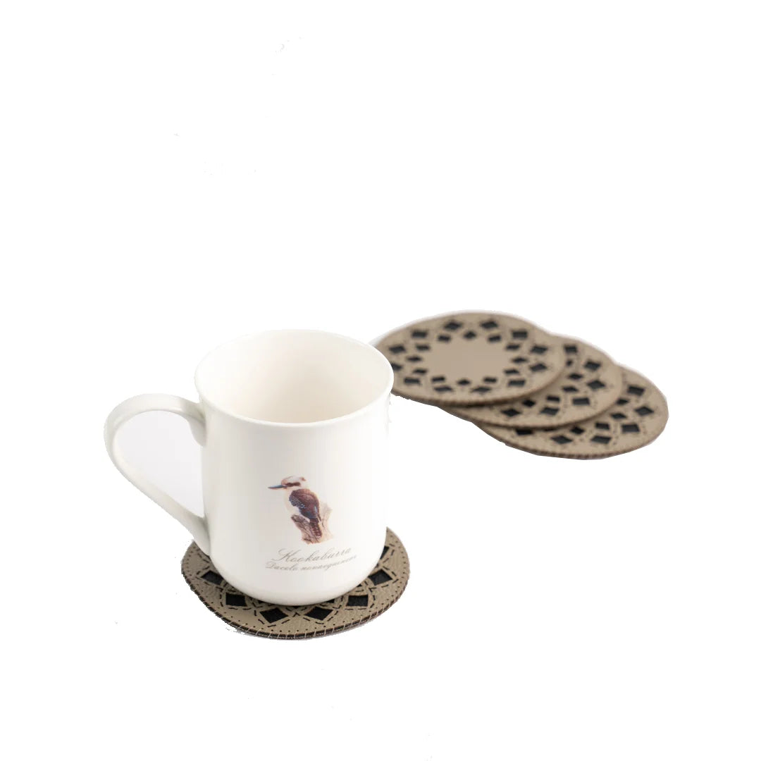 Handcrafted upcycled Coasters (Set Of 4) - Mandala (Beige)