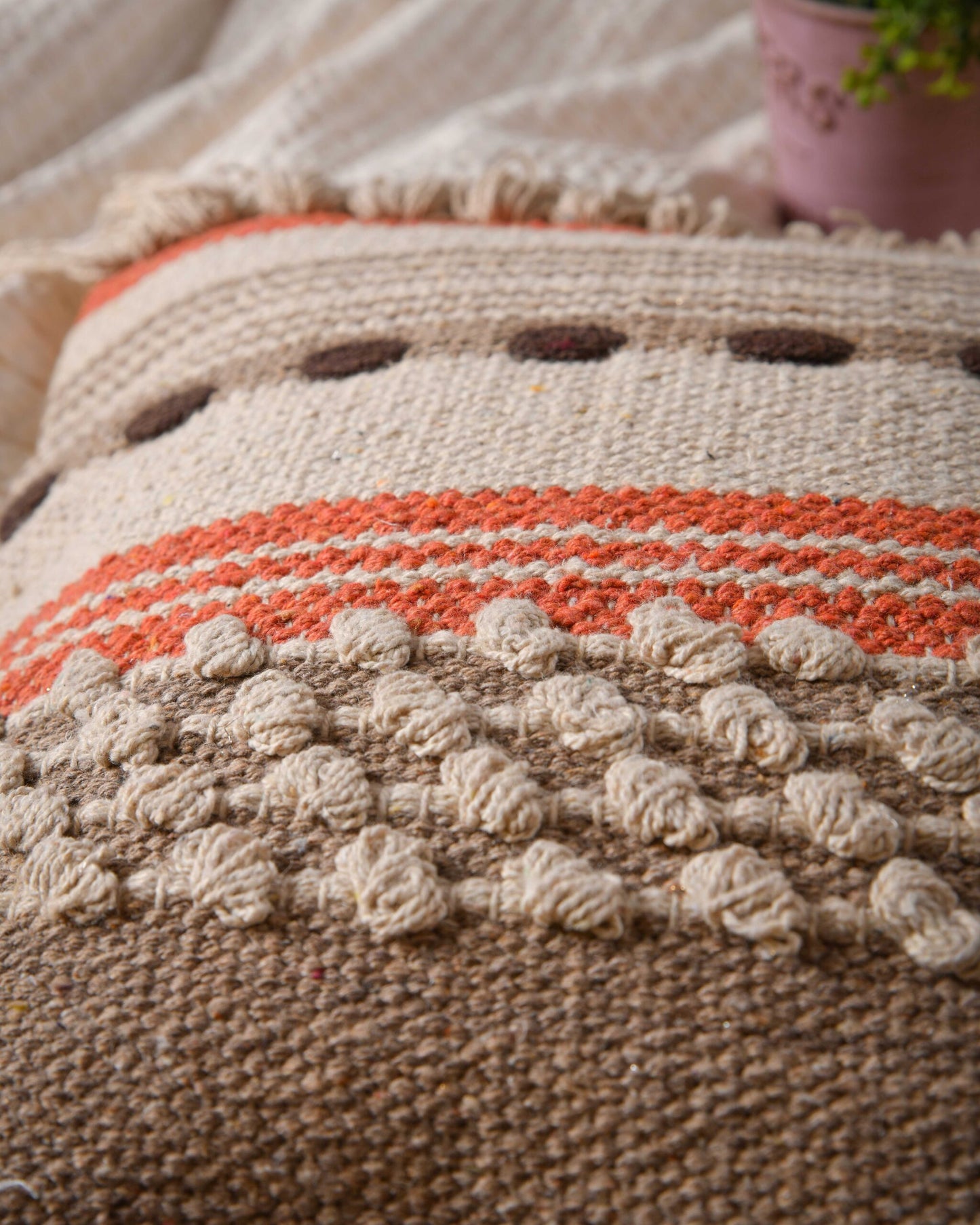 Cotton Indian Handwoven/Handloom Rustic Cushion Cover – Knotty (Set Of Two)