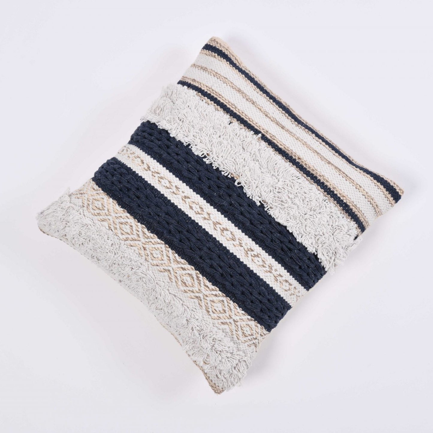 Cotton Handwoven/Handloom Contemporary Cushion Cover – Fringee (Set Of Two)