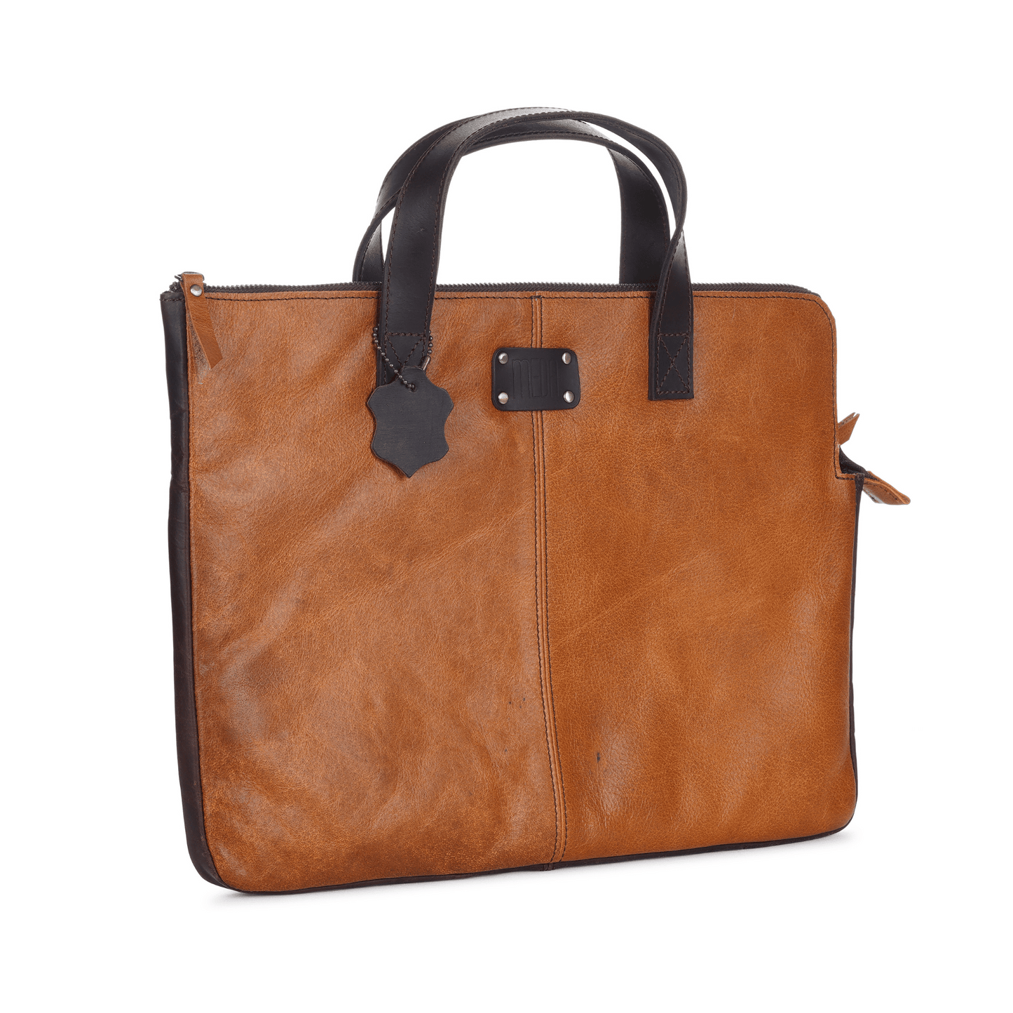 Handy Held Genuine Leather Laptop Bag Tan & Midnight Blue