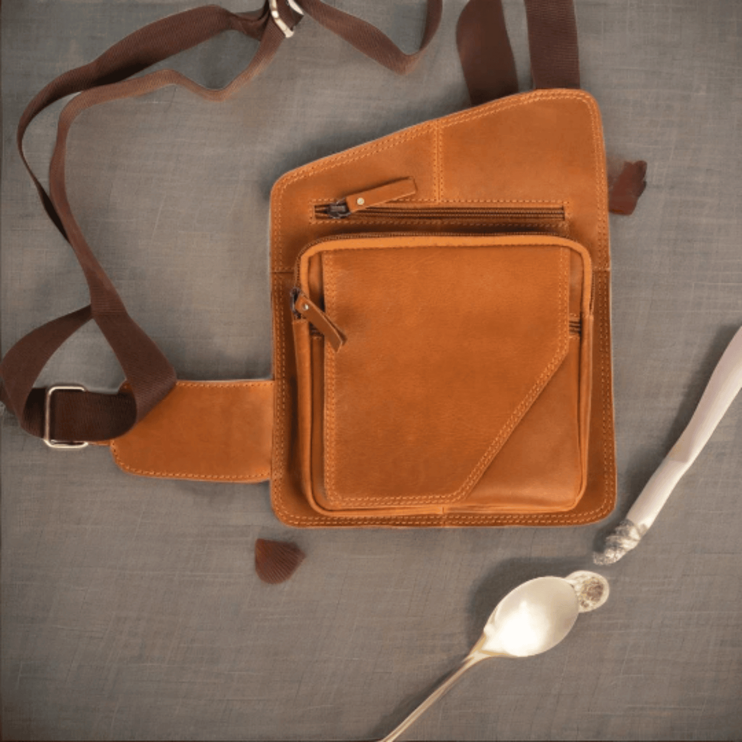 Mini Rover Genuine Leather Chest Bag Tan Touch