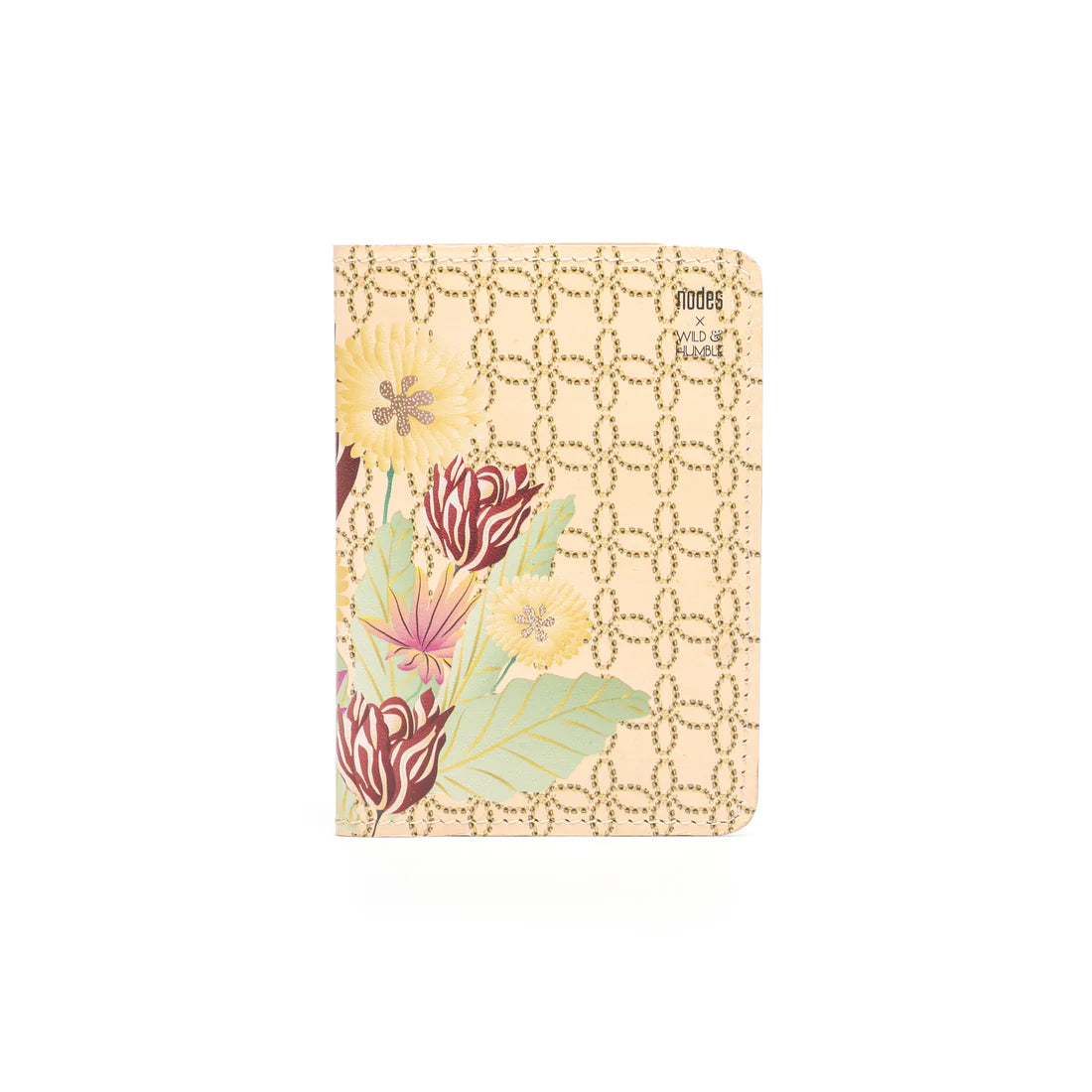 Passport cover in beige with beautiful embroided flower.