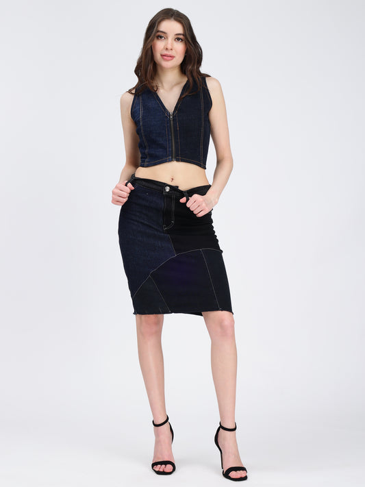 DENIM THREAD DETAIL SKIRT