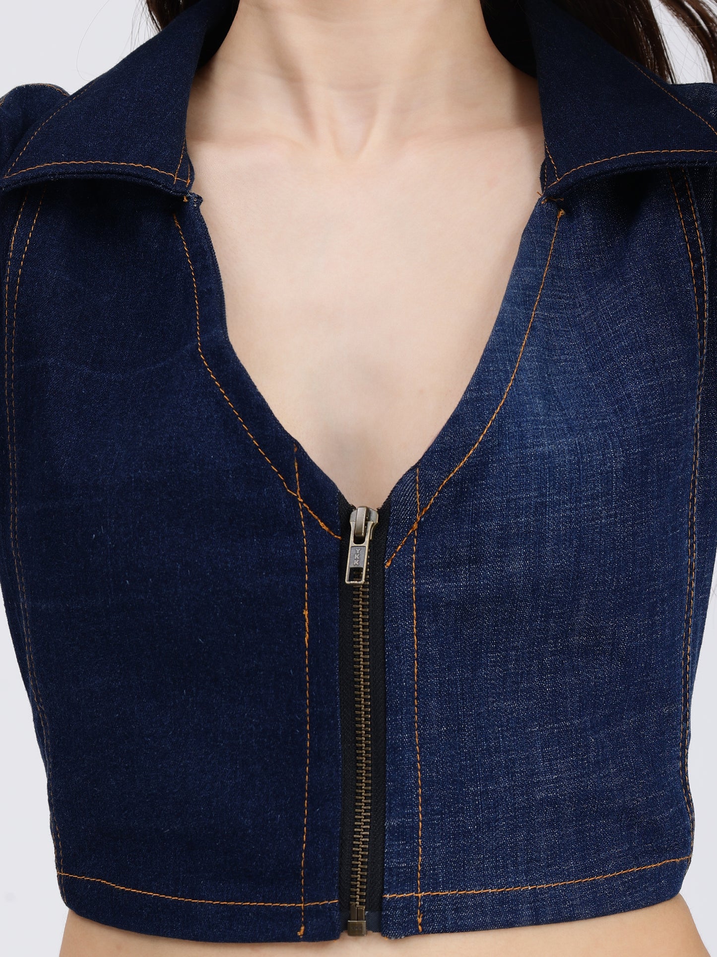 FRONT ZIPPER  COLLAR TOP  (DARK)