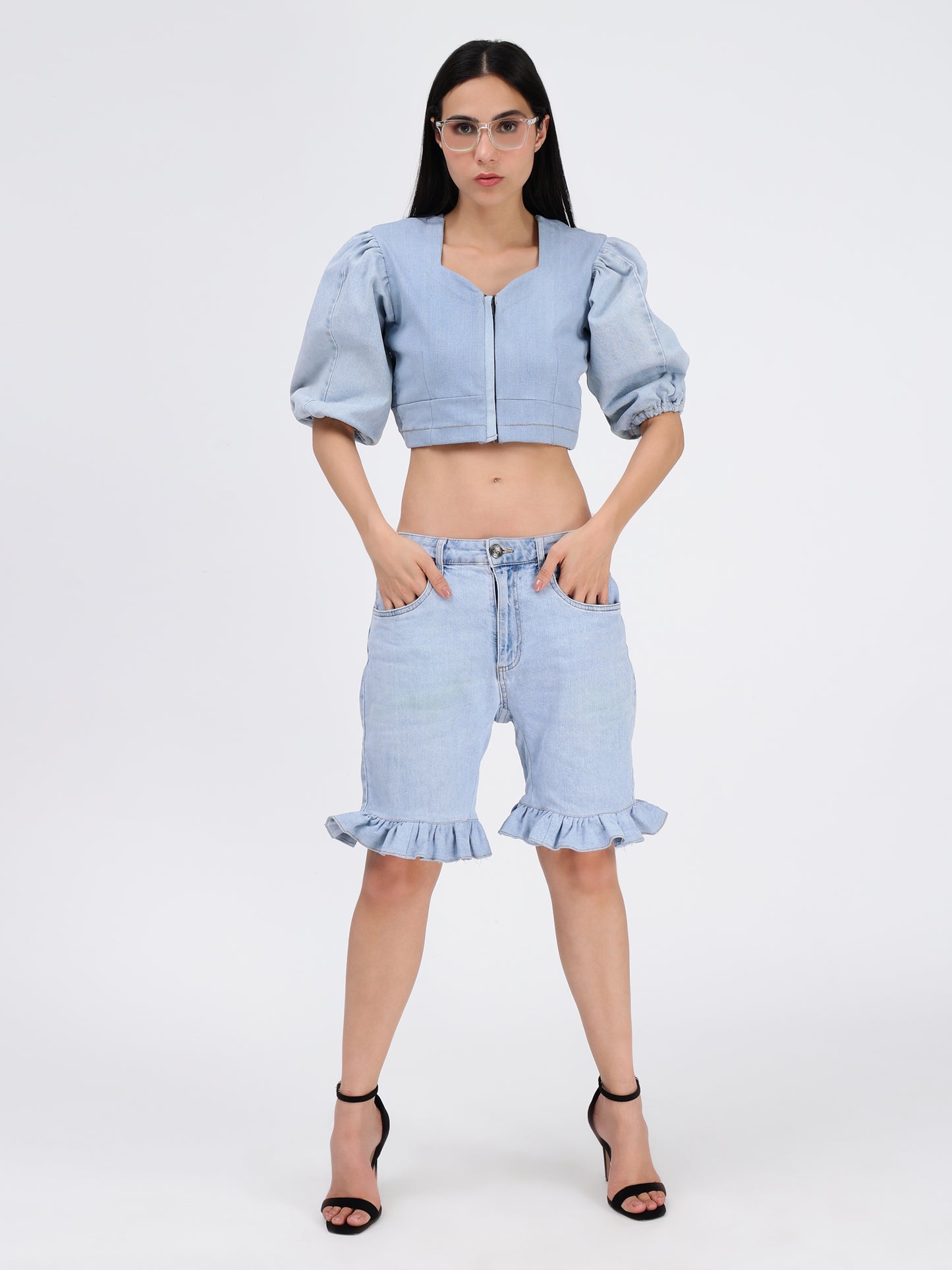 Flared Denim Shorts