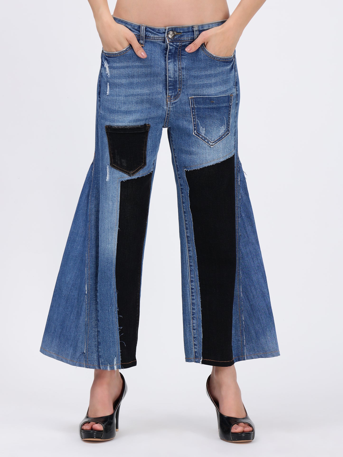 BLUE - BLACK WIDE LEG  PANT