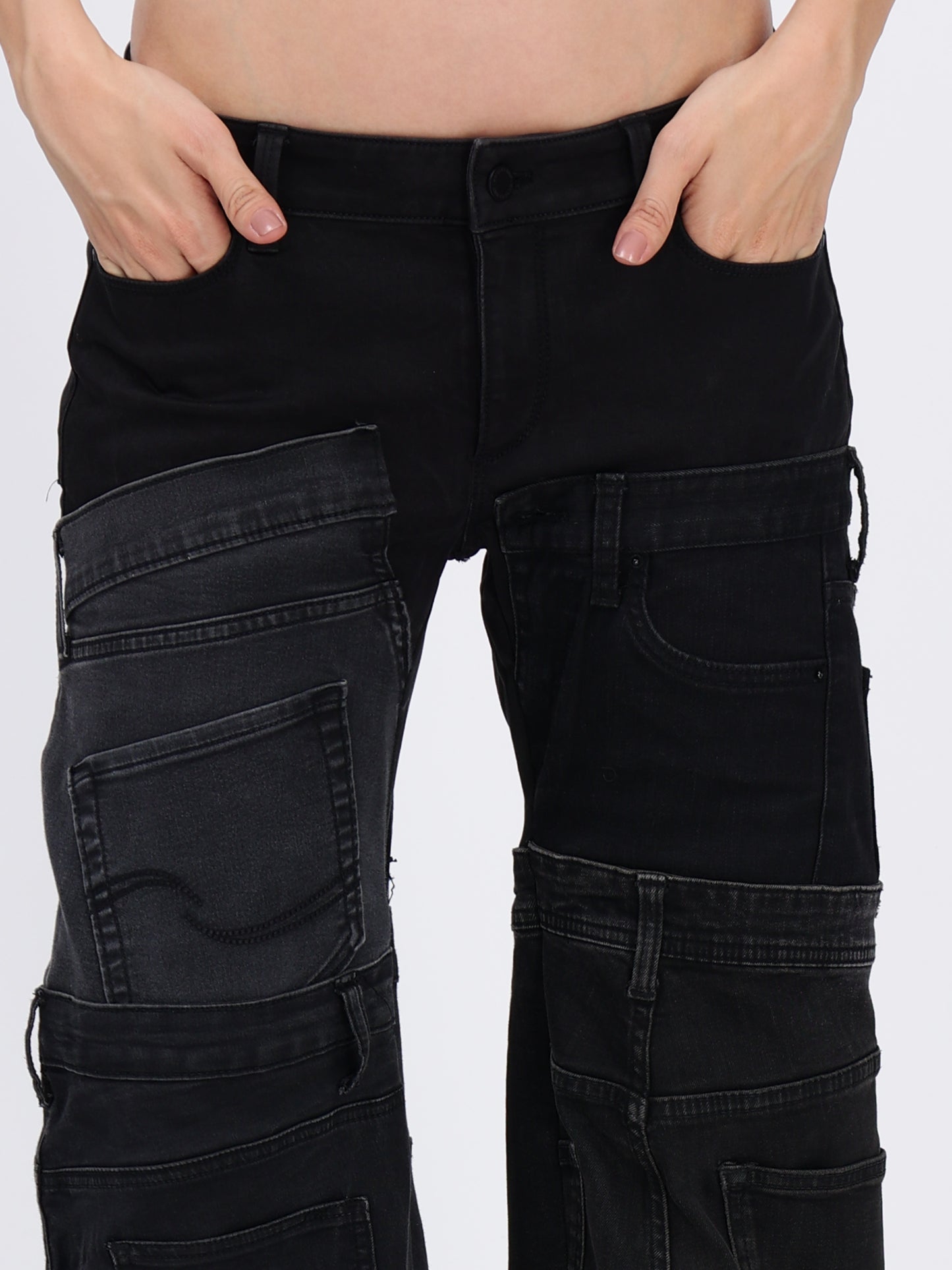CUT POCKET BELL BOTTOM (BLACK)