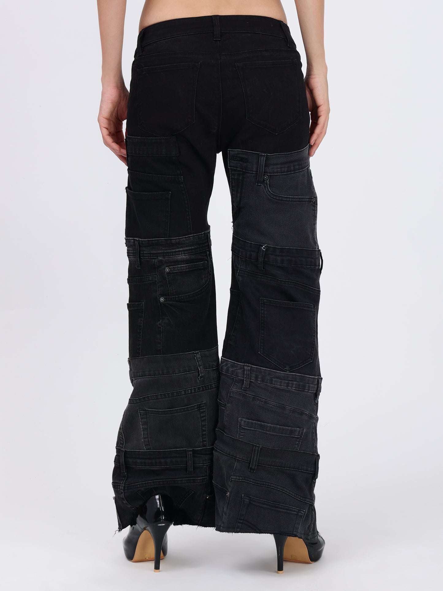 CUT POCKET BELL BOTTOM (BLACK)