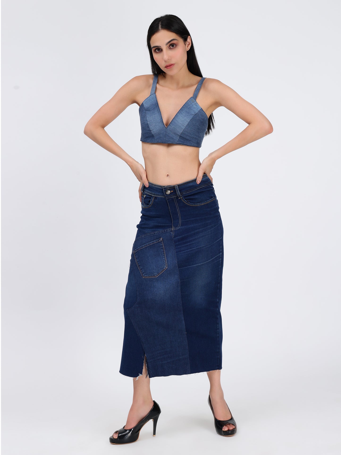 Front Slit Skirt Blue