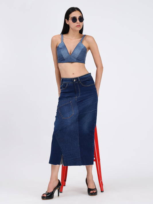 Front Slit Skirt Blue
