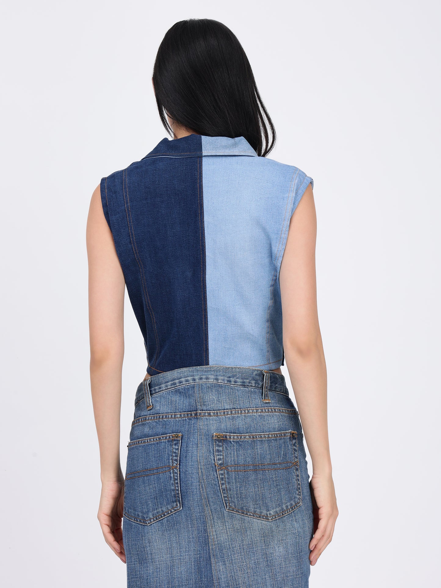FRONT ZIPPER  COLLAR TOP  (DOUBLE  COLOURED)