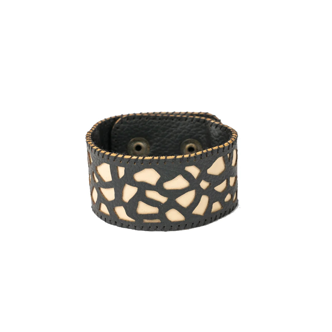 Handcrafted And Upcycled Unisex Bracelet - Abstract Art  (Black)