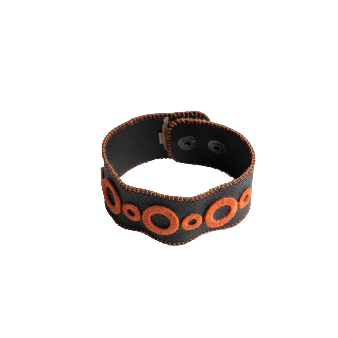 Handcrafted And Upcycled Unisex Bracelet - Geometry Art (Orange)