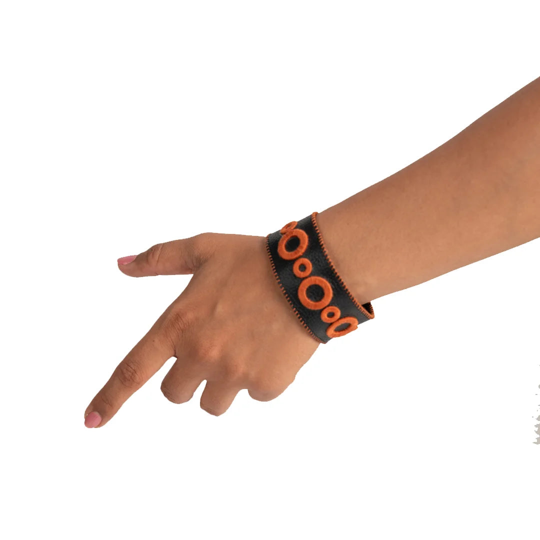 Handcrafted And Upcycled Unisex Bracelet - Geometry Art (Orange)