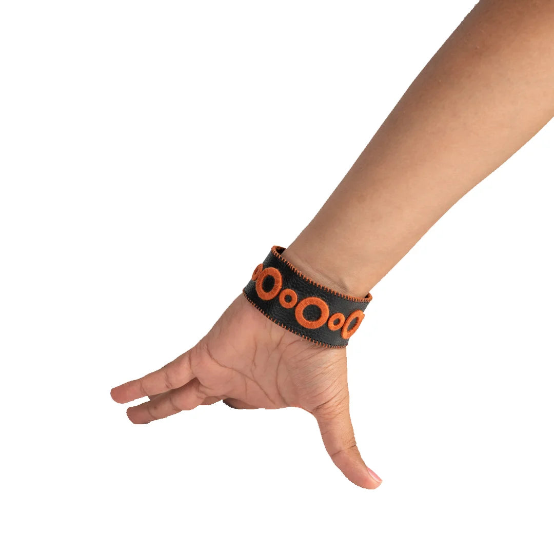 Handcrafted And Upcycled Unisex Bracelet - Geometry Art (Orange)