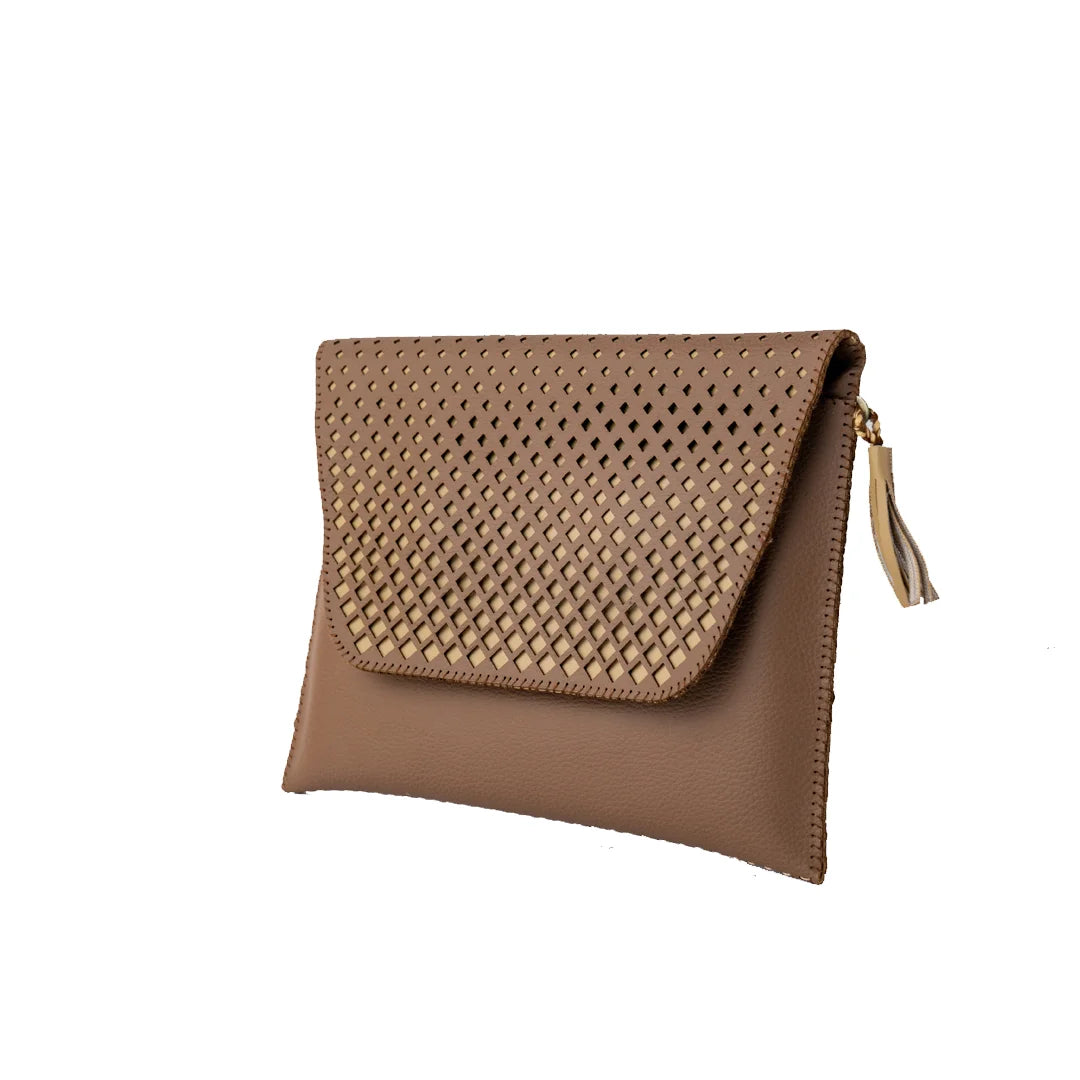 Handcrafted And Upcycled Clutch - Polka (Brown)