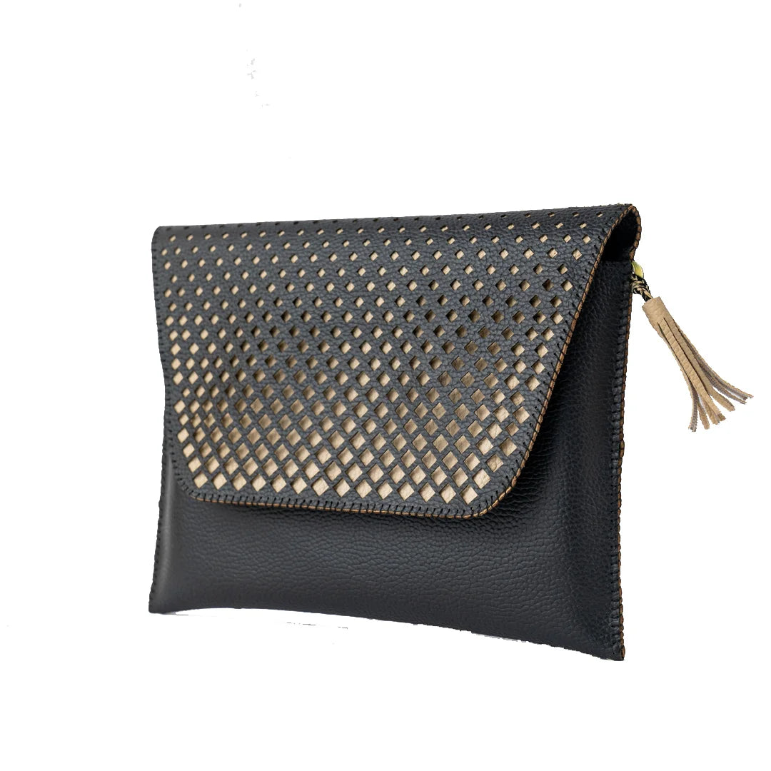 Handcrafted And Upcycled Clutch - Polka (Black)