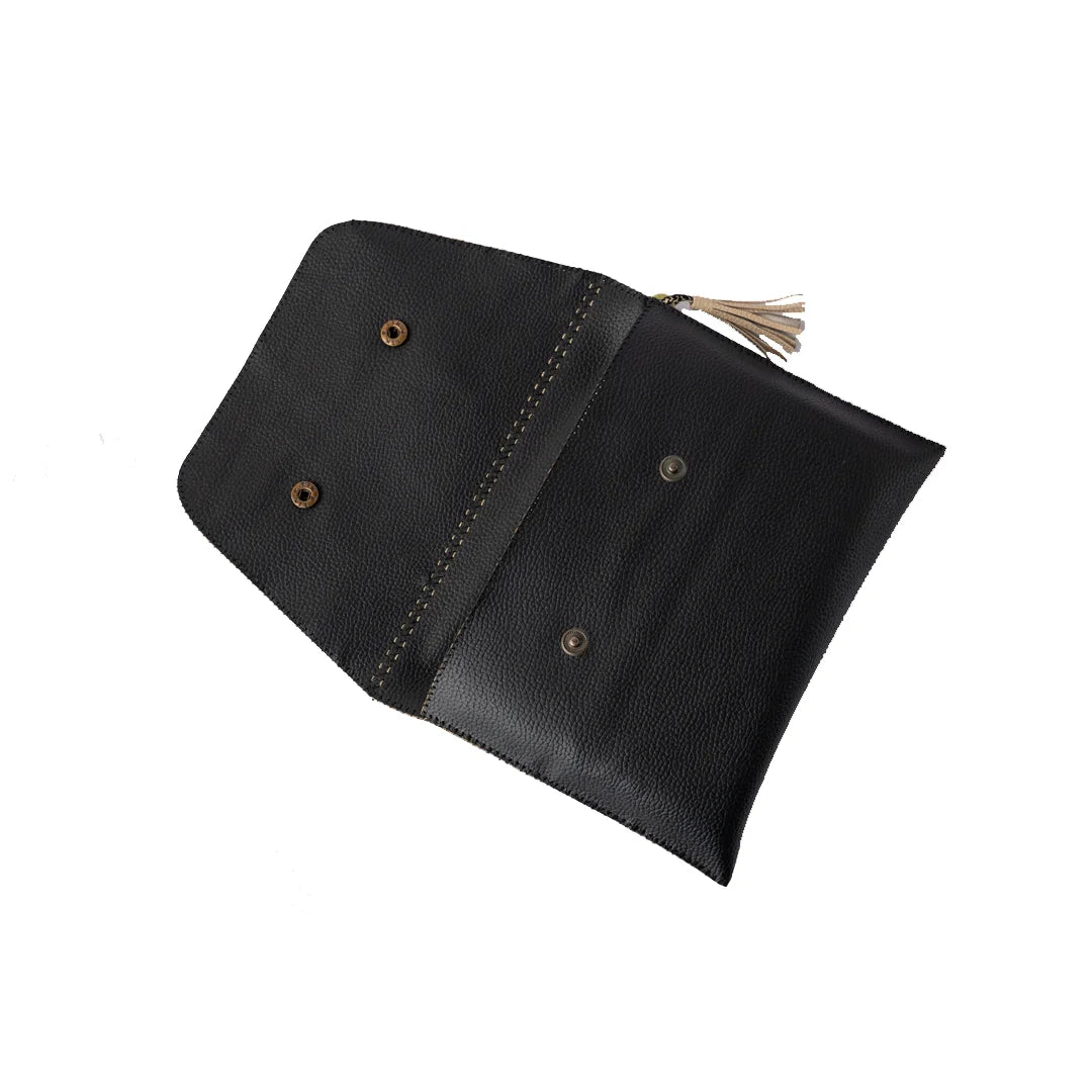 Handcrafted And Upcycled Clutch - Polka (Black)