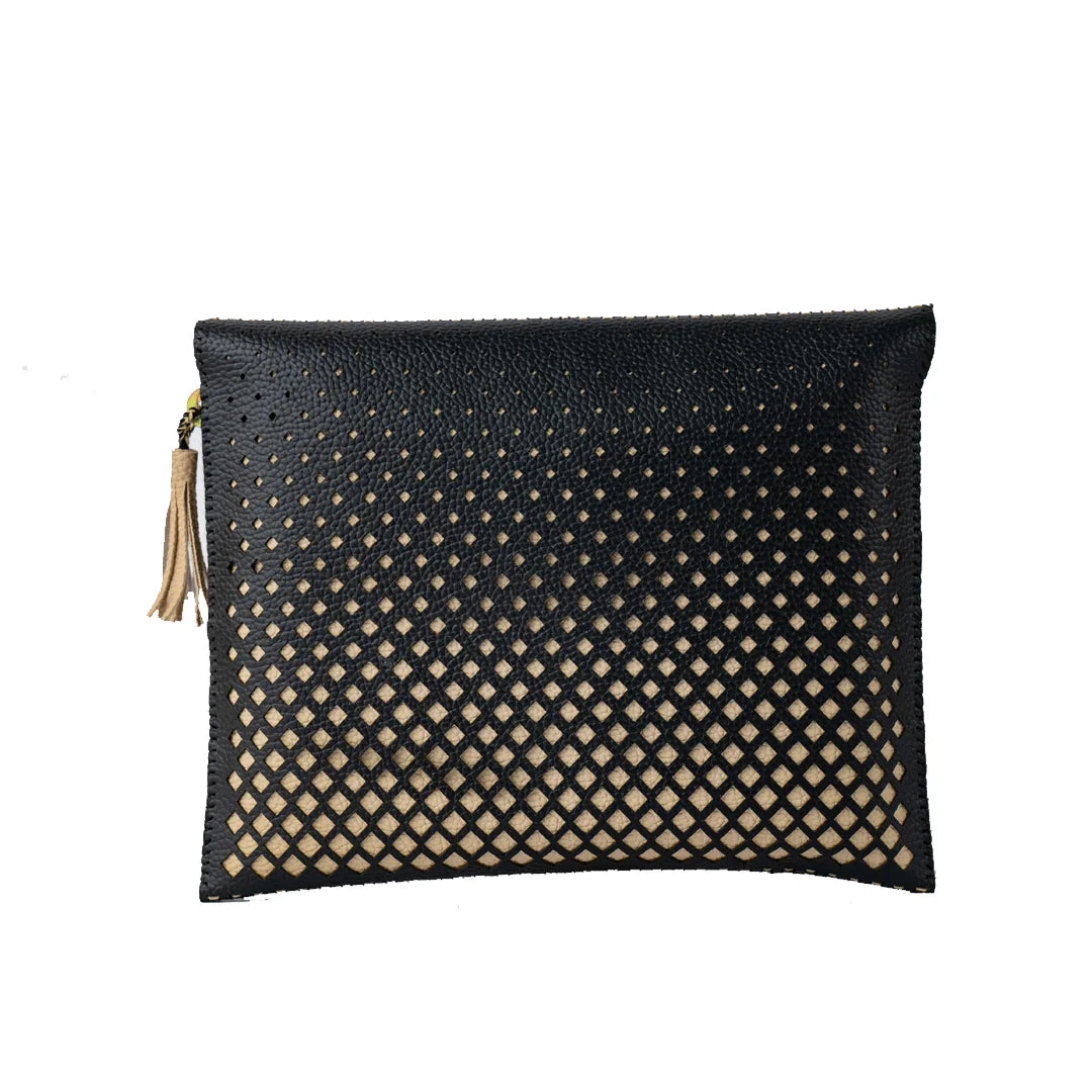 Handcrafted And Upcycled Clutch - Polka (Brown)
