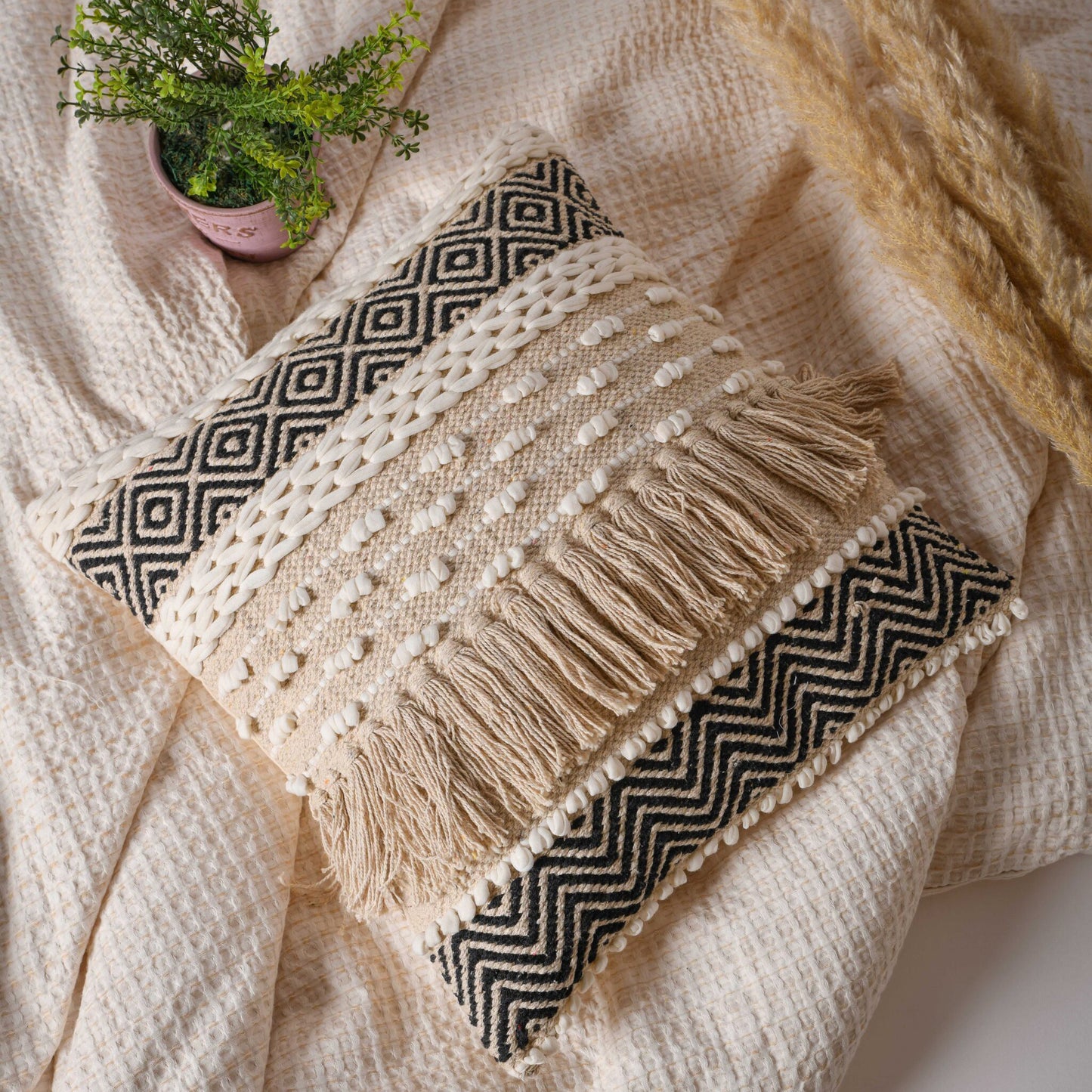 Cotton Indian Handwoven/Handloom Boho Cushion Cover – Kahira (Set Of Two)