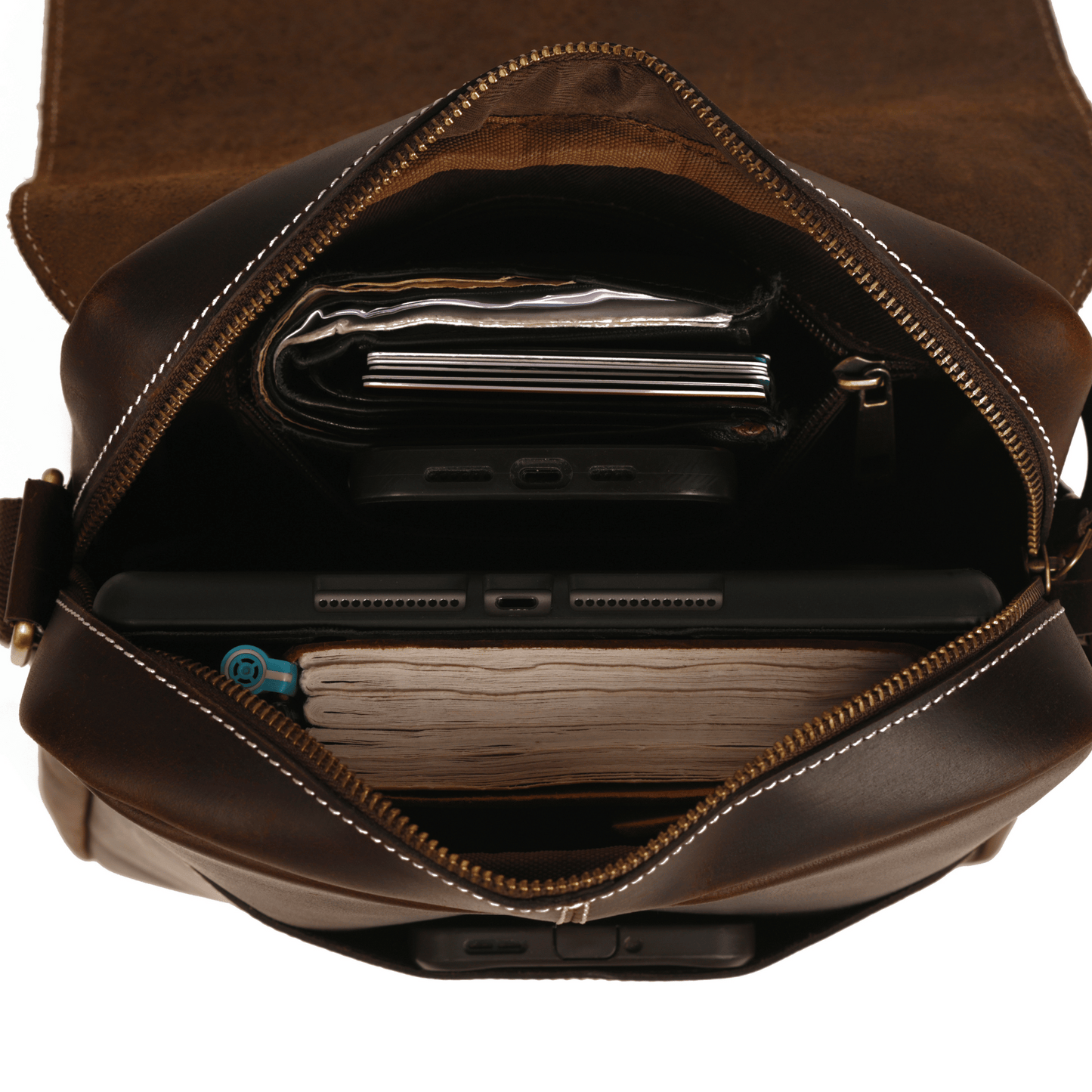 Zipper crossover Genuine Leather Cross Body Bag Muddy Brown