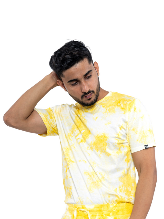 Yellow Tie & Dye Round Neck T-Shirts - Men