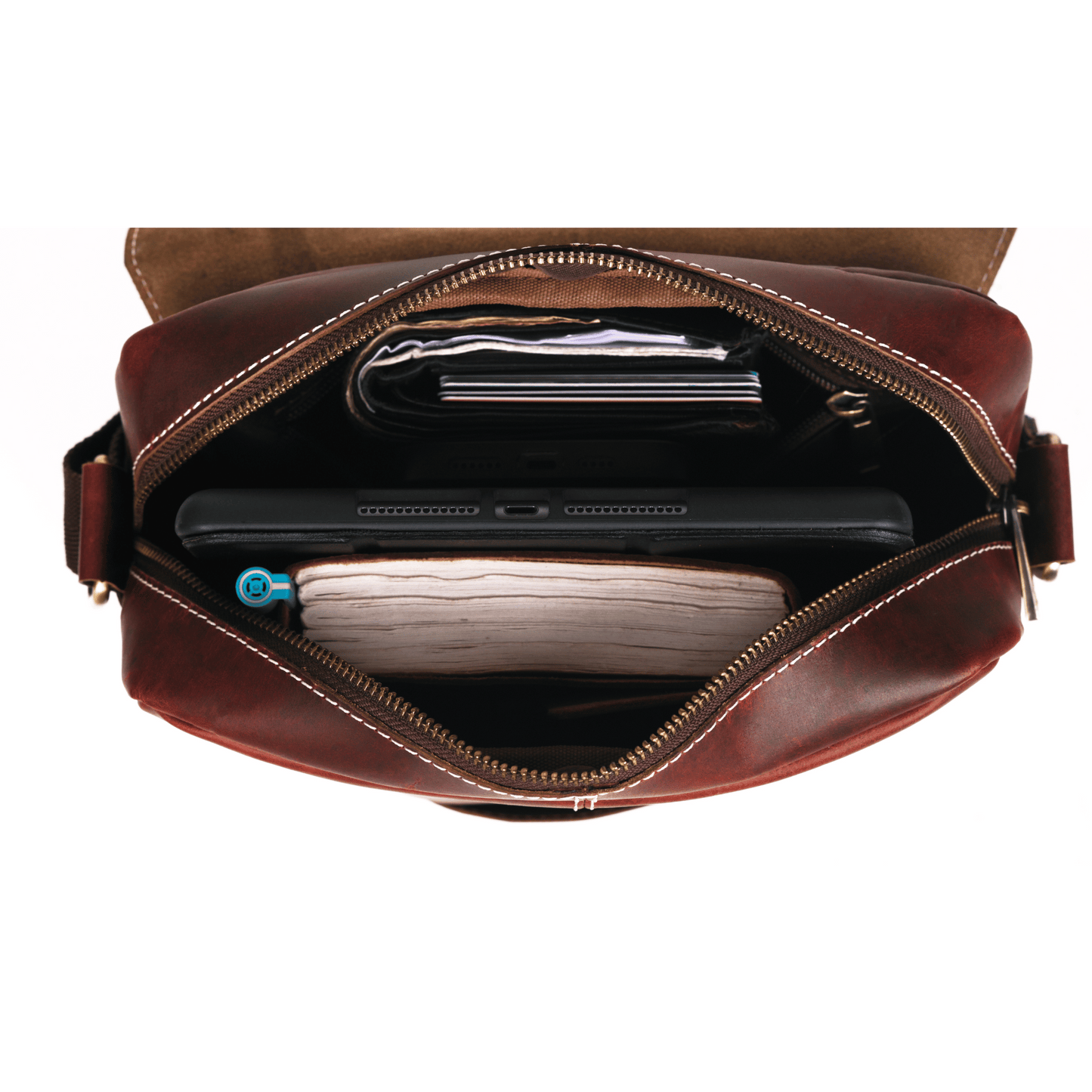 Zipper crossover Genuine Leather Cross Body Bag Sepia Wine