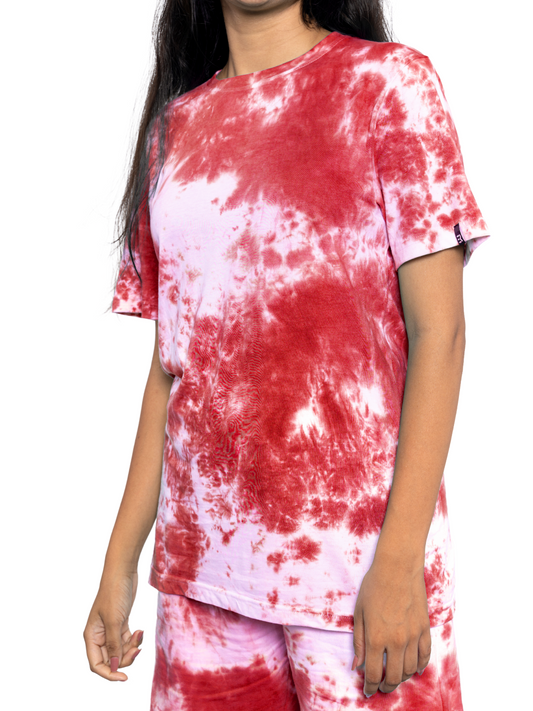 Red Tie & Dye Round Neck T-Shirts - Women