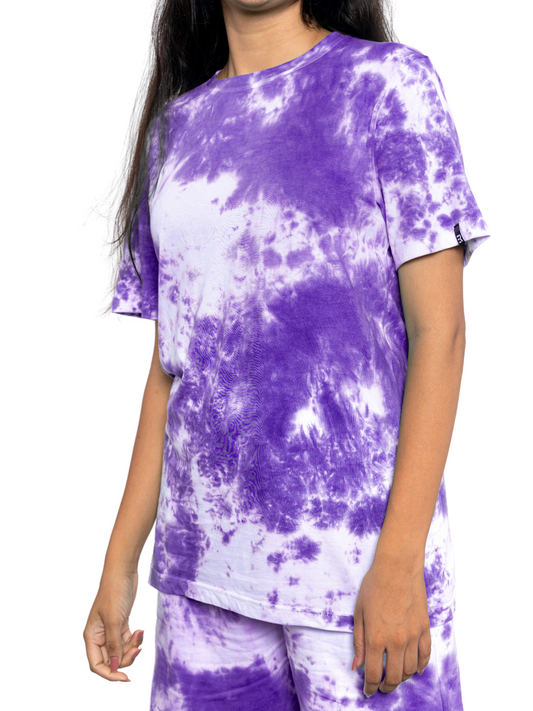 Purple Tie & Dye Round Neck T-Shirts - Women