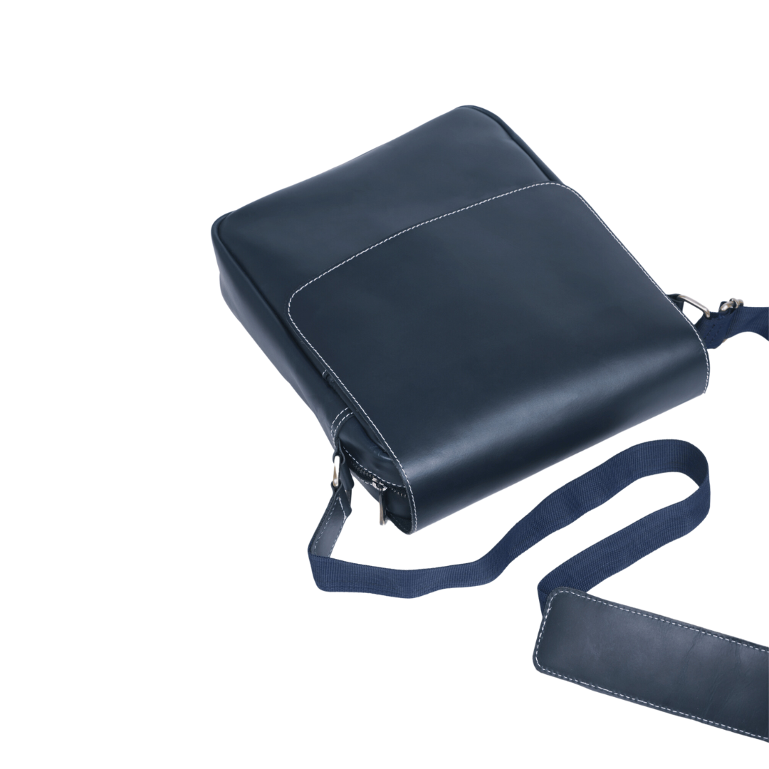 Zipper crossover Genuine Leather Cross Body Bag Midnight Blue