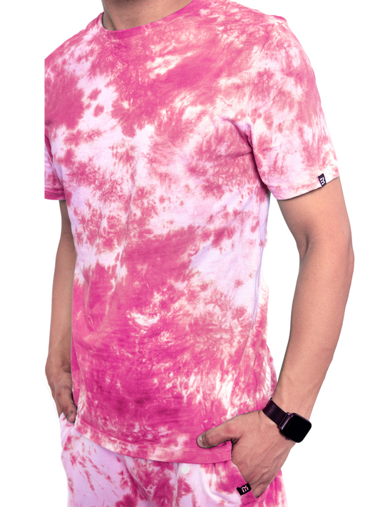 Pink Tie & Dye Round Neck T-Shirts - Men