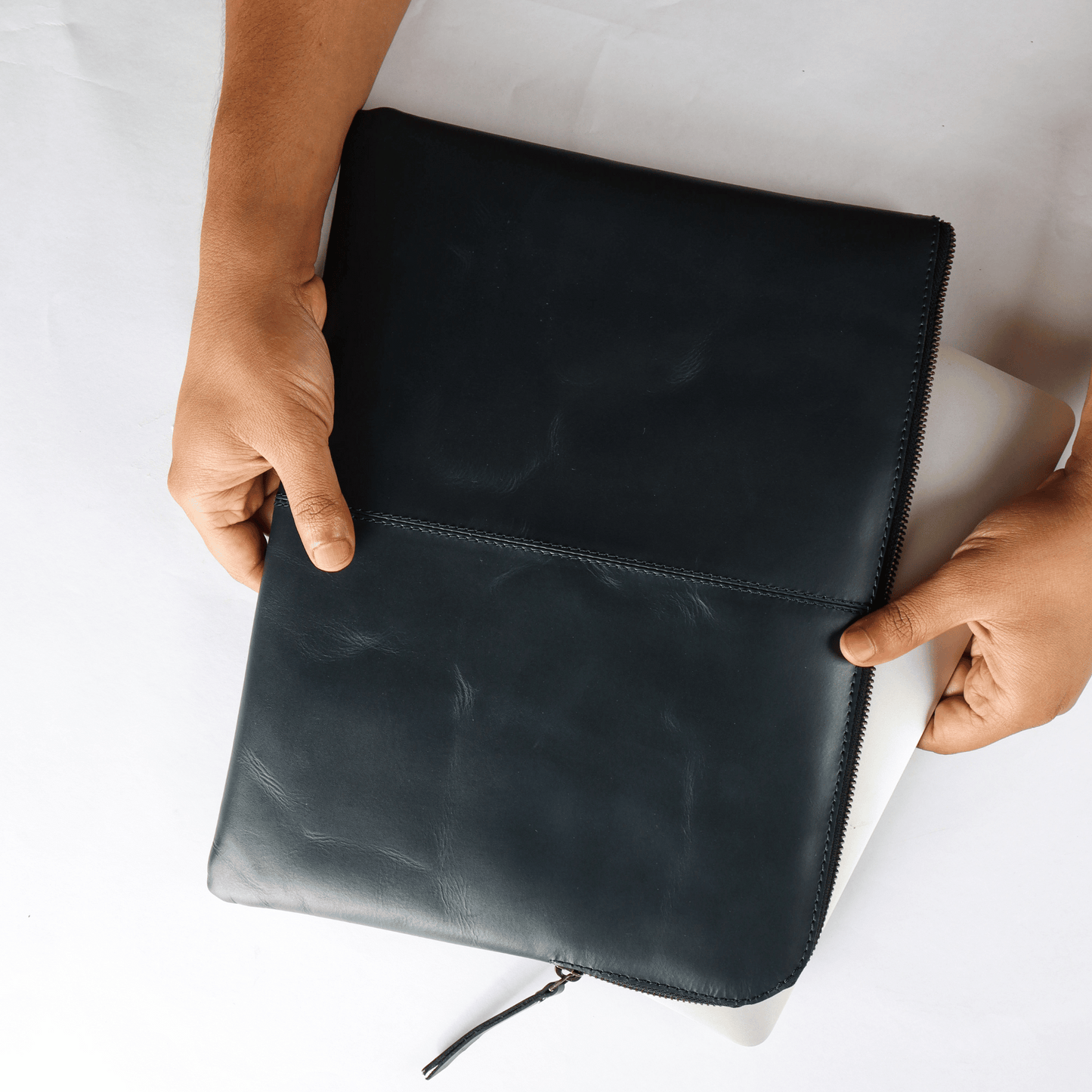Sleek Macbook Sleeve Genuine Leather Laptop Bag Midnight Blue