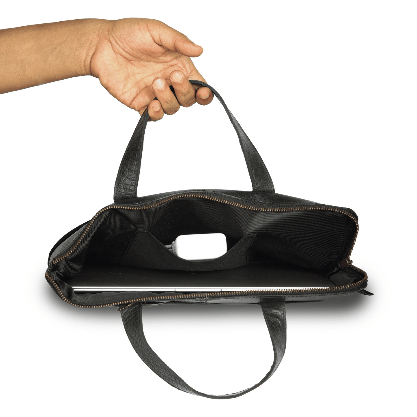 Handy Held Genuine Leather Laptop Bag Ebony Black