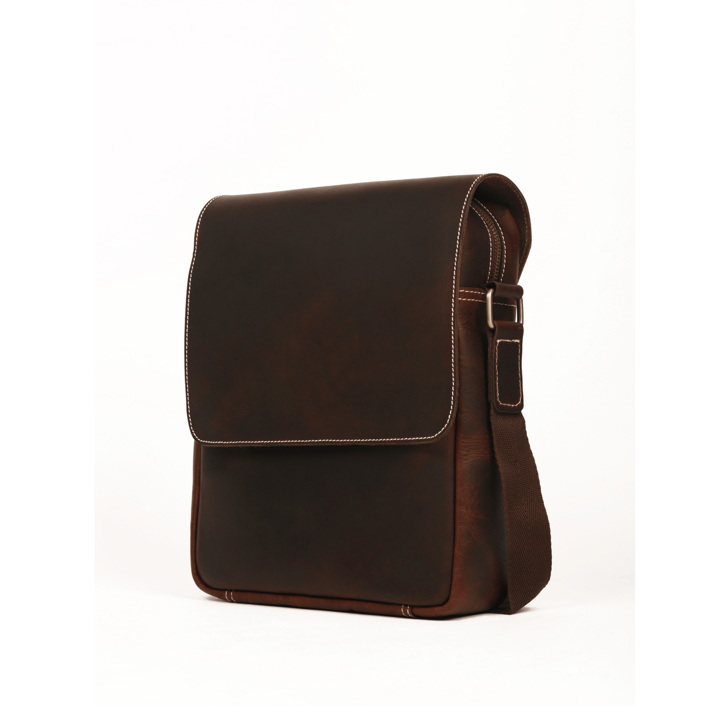 Zipper crossover Genuine Leather Cross Body Bag Muddy Brown
