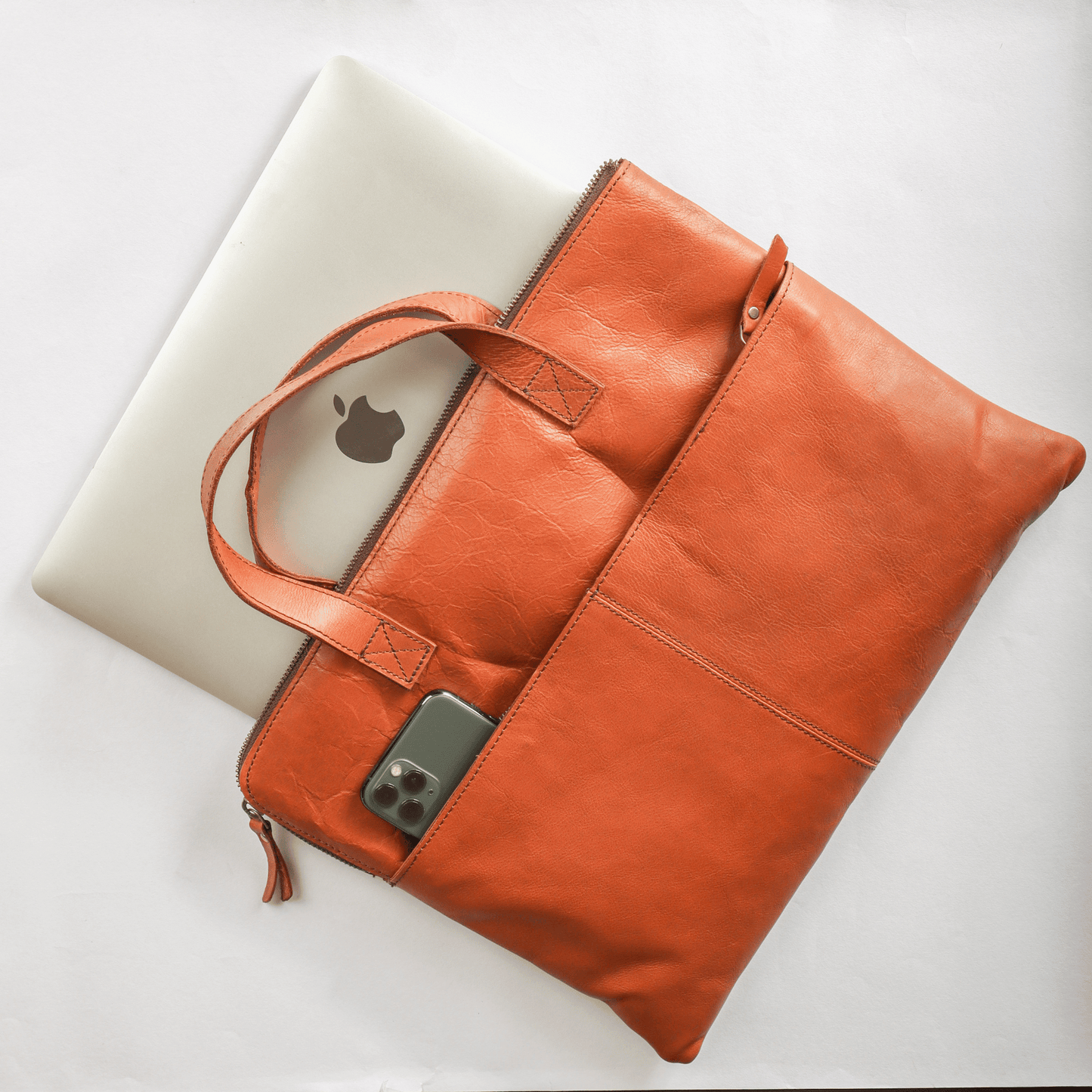 Handy Held Genuine Leather Laptop Bag Tan Touch