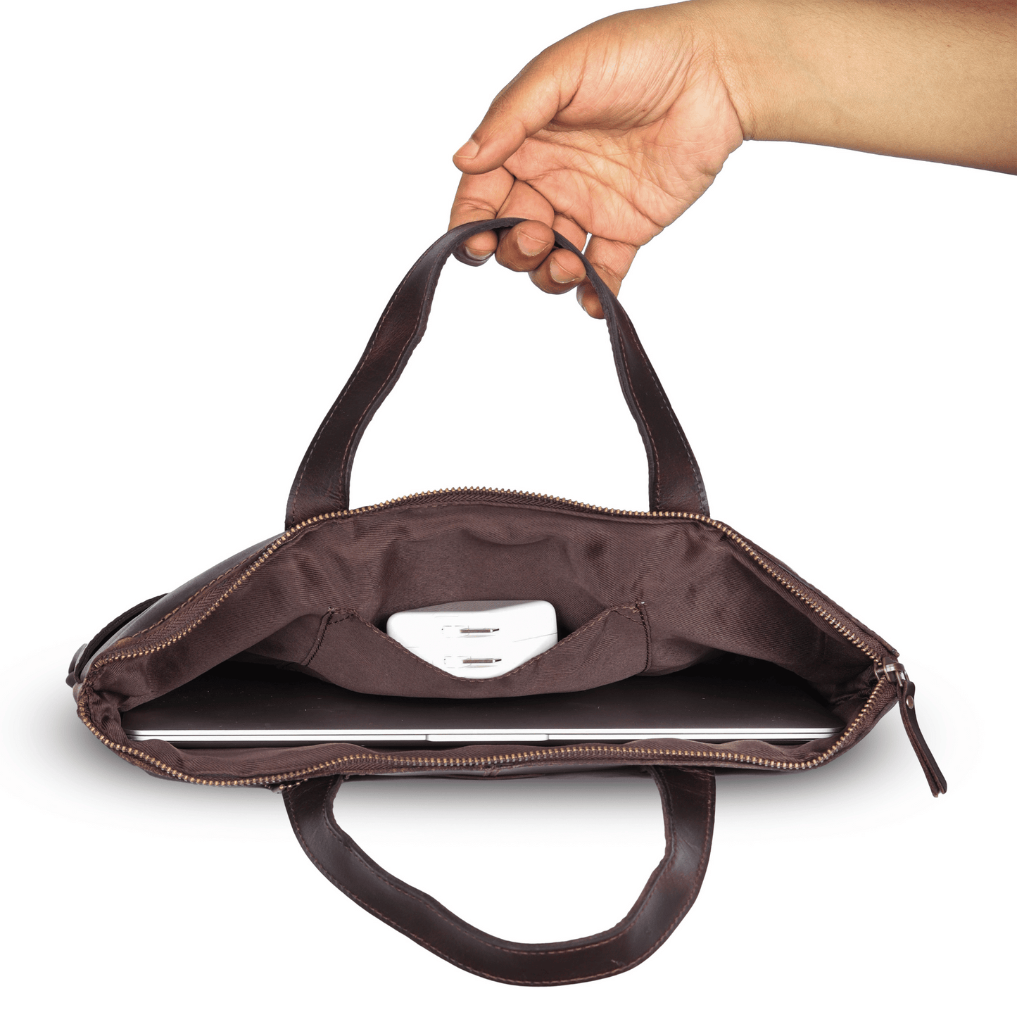 Handy Held Genuine Leather Laptop Bag Muddy Brown