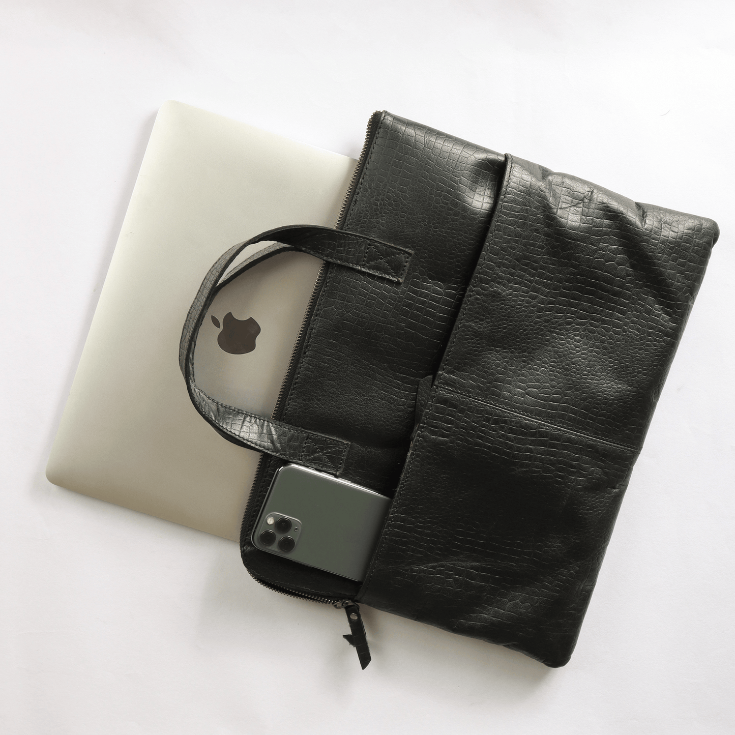 Handy Held Genuine Leather Laptop Bag Ebony Black