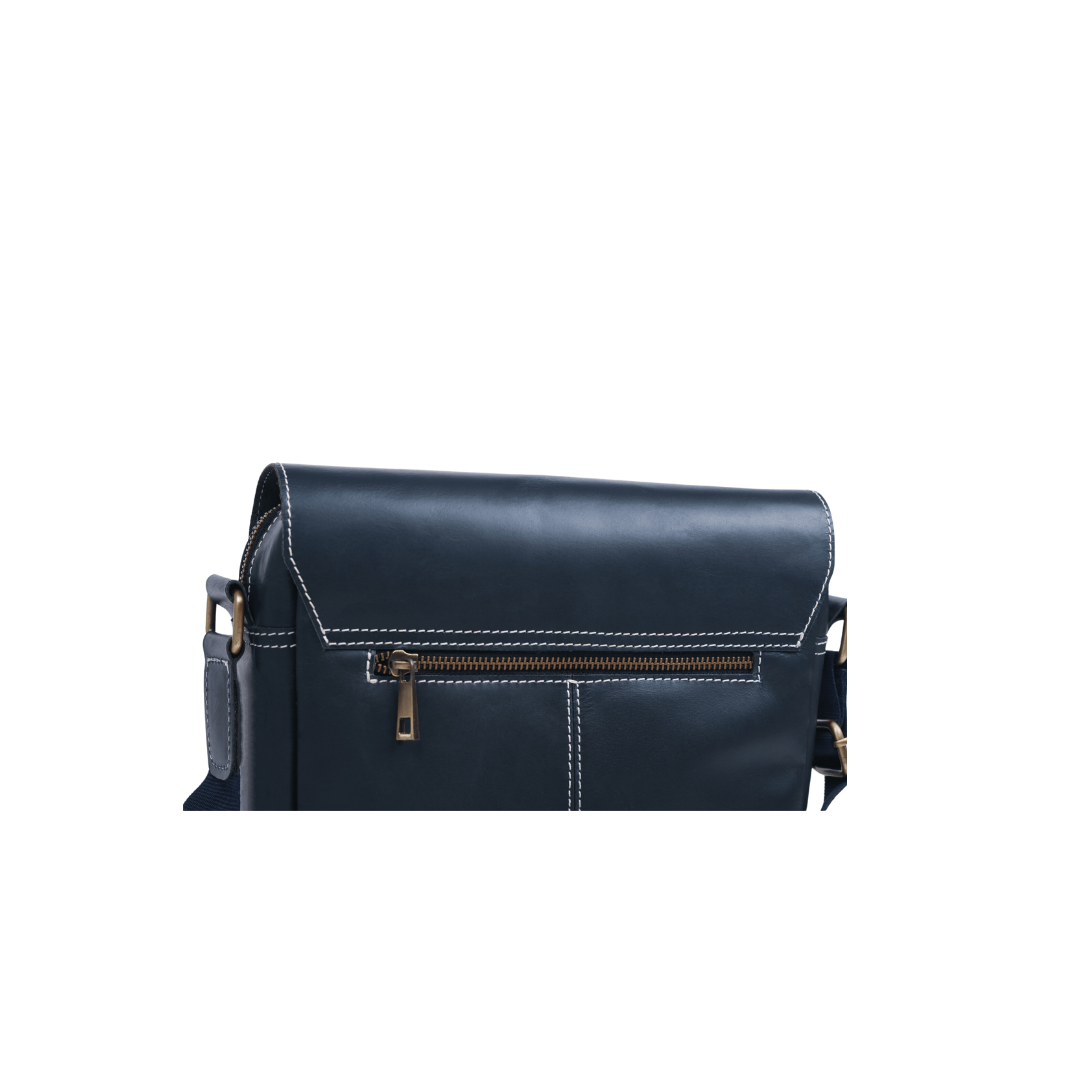 Zipper crossover Genuine Leather Cross Body Bag Midnight Blue