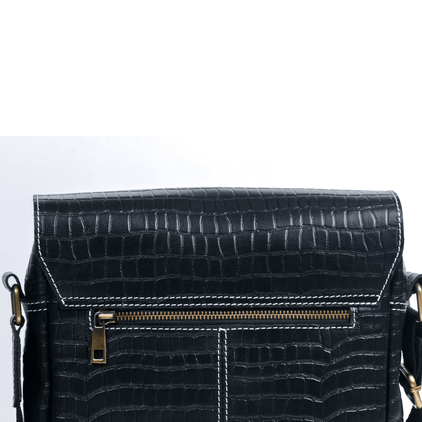 Zipper crossover Genuine Leather Cross Body Bag Ebony Black