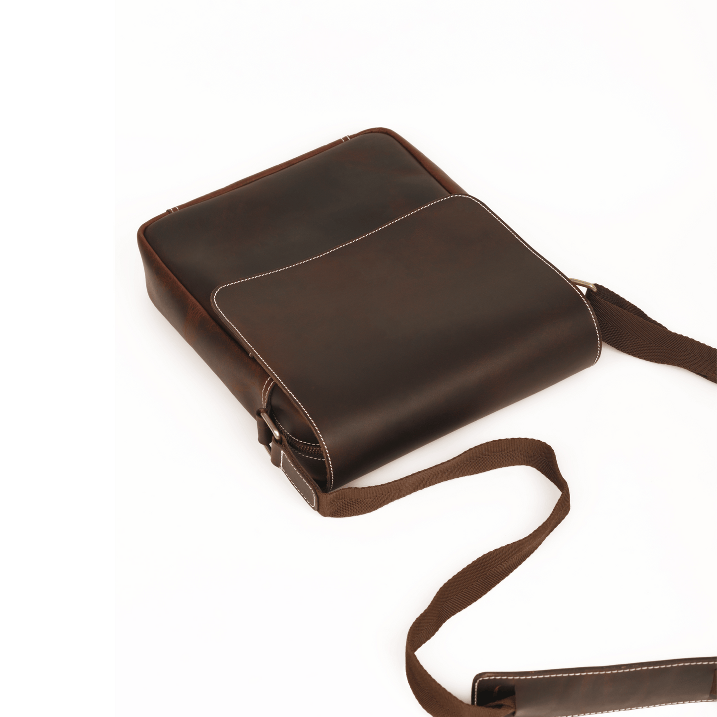 Zipper crossover Genuine Leather Cross Body Bag Muddy Brown