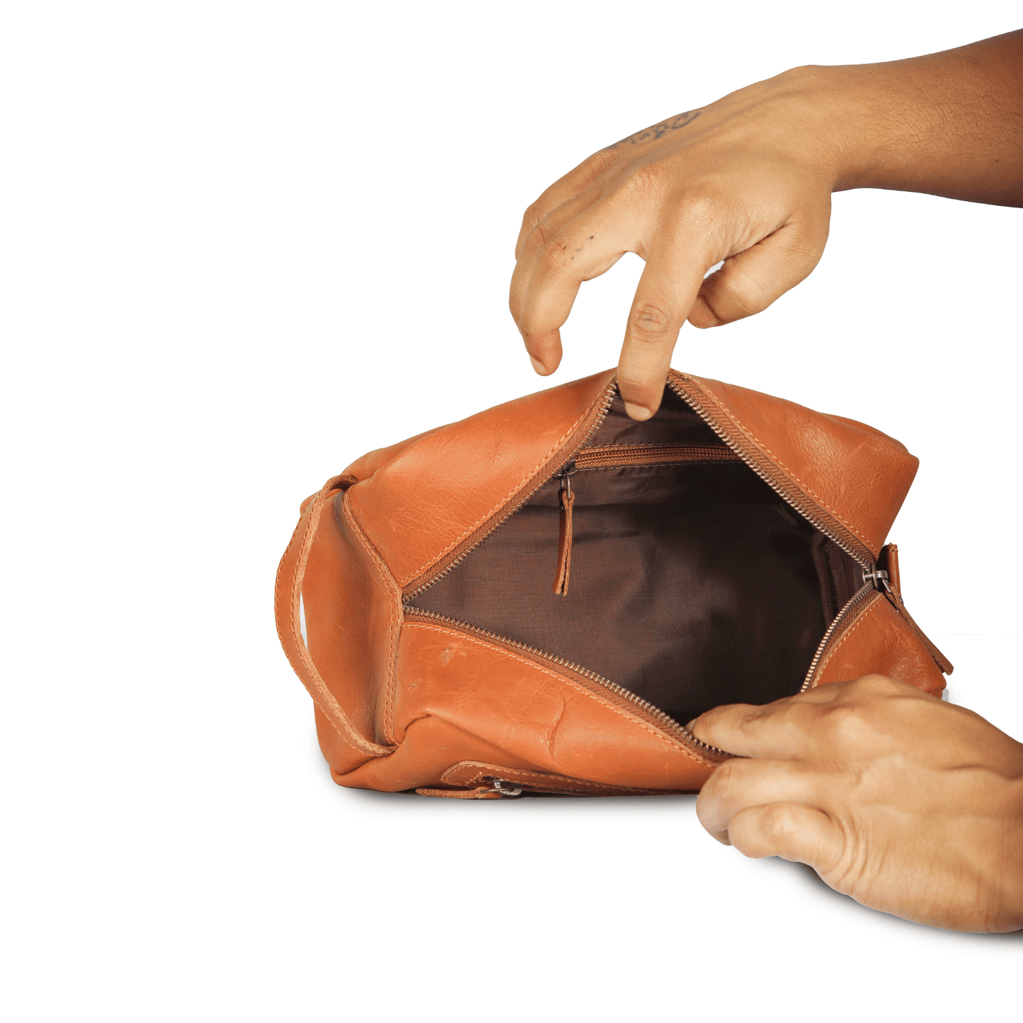 ON the go pouch Genuine Leather Tolietry Bag Tan Touch
